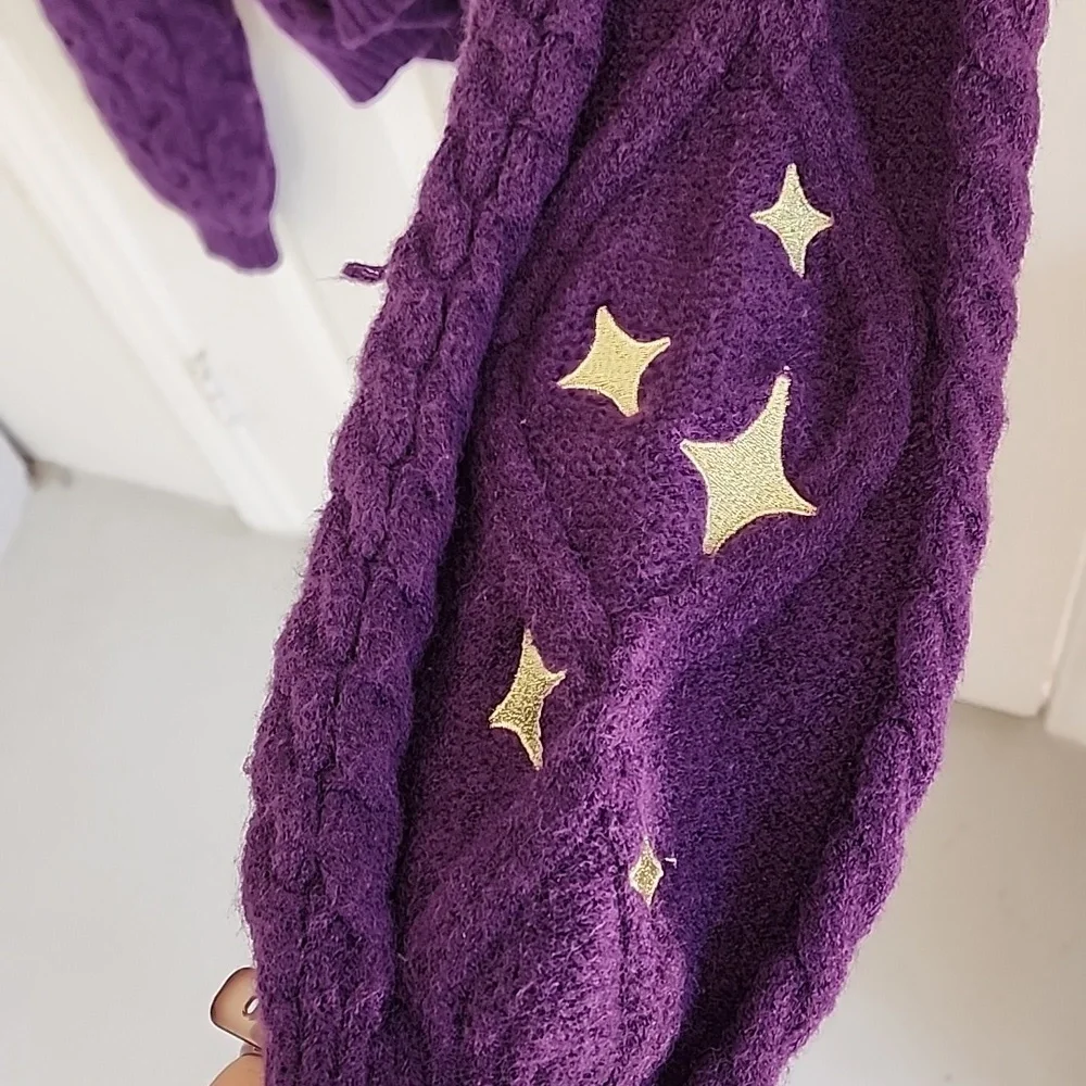 Taylor Swift Speak Now Cardigan Sweater M/L Purple Cable Knit Star Soft - Picture 4 of 9